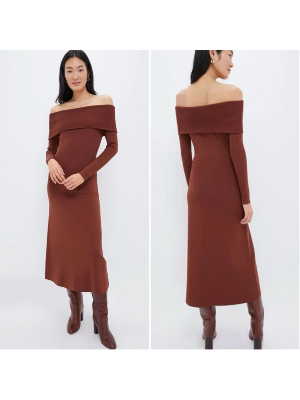 NWT Tuckernuck Hyacinth House Chocolate Brown Off-The-Shoulder Adrianna Dress S